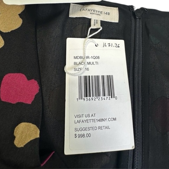 Lafayette 148 New York 100% Silk Black Doha Scattered Dot Print Wrap Dress - Picture 15 of 16